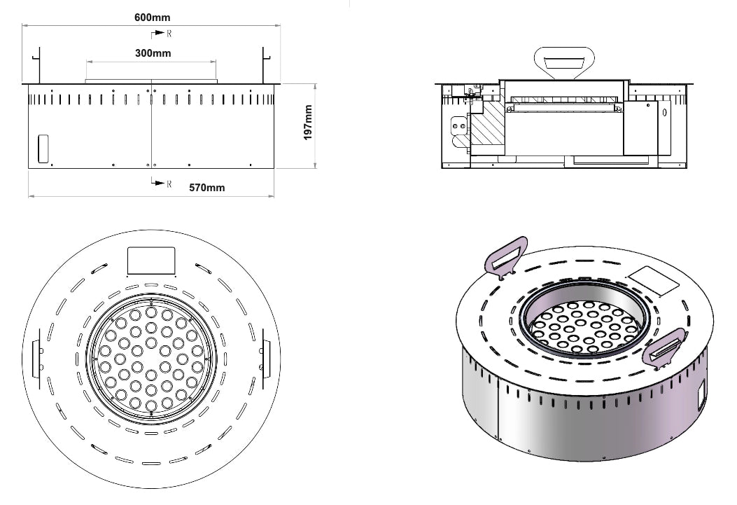 Ignis Smart Round Electric Fire dimensions and installation specifications